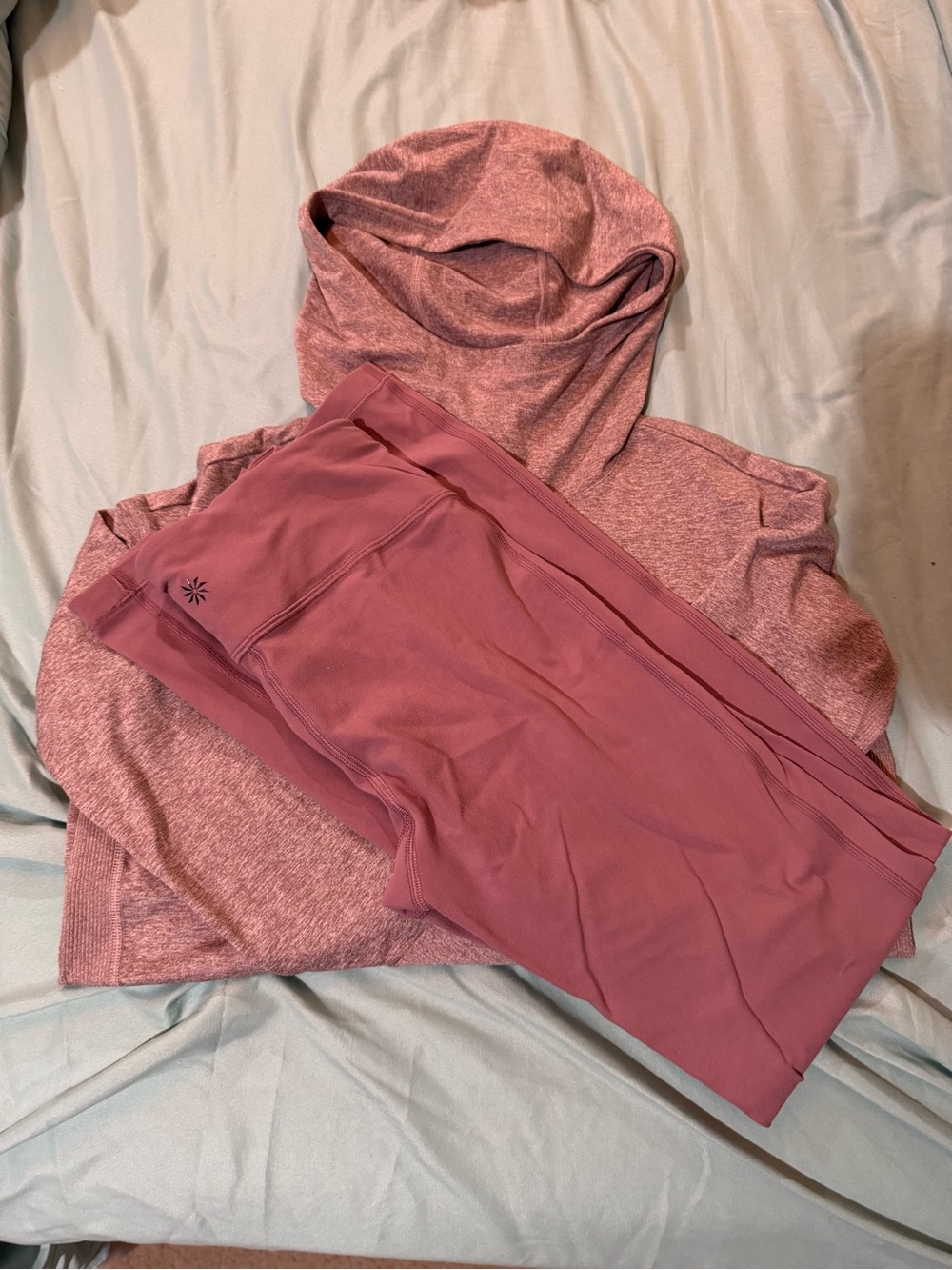 Athleta Girl Heathered Mauve Hoodie Sweatshirt and matching leggings
